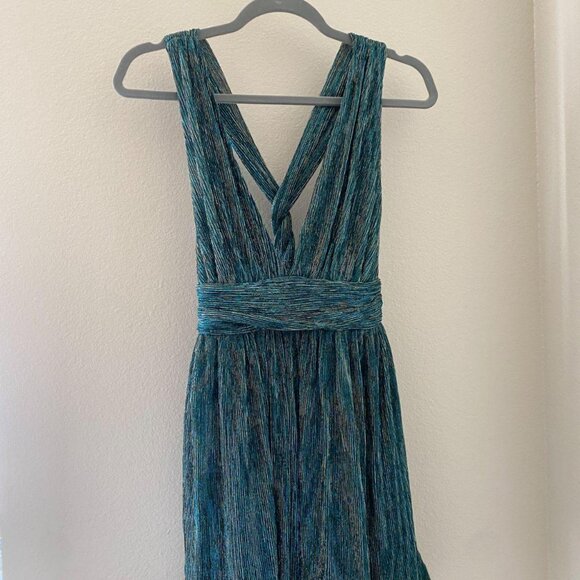 Ailey Blue Gold Halter Skater Cocktail Dress from Lulus , XS - Picture 3 of 6